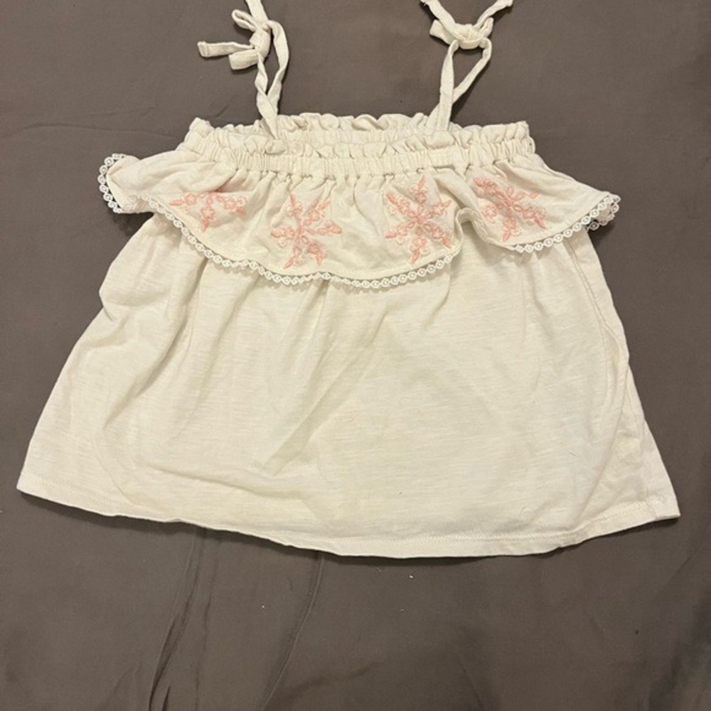 Jessica Simpson Girls Cream Embroidered Ruffle Tie Strap Tank Top‎ Size 7-8